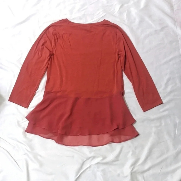 Simply Vera Vera Wang Three Quarter Sleeve Peplum Tee, Color Wild Ginger Size S - Picture 3 of 13